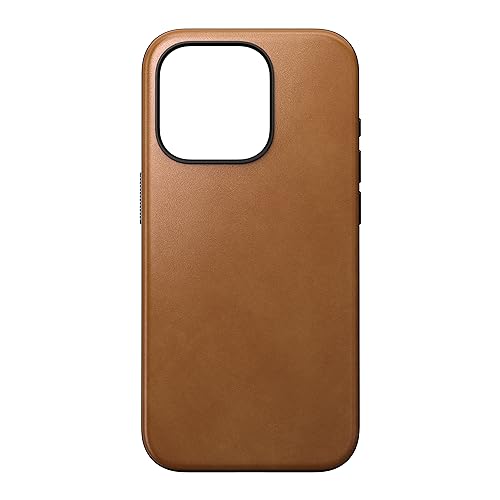 NOMAD Modern Leather Case | für iPhone 15 Pro | Schutzhülle aus Polycarbonat und hochwertigem Echtleder | MagSafe-kompatibel | English Tan