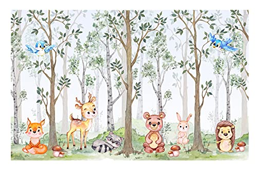 Waldtiere Fototapete - Tierfreunde im Wald - Foto Vliestapete Motiv Kinder Kinderzimmer Tapeten Tierfreunde im Wald, Vliestapete, FZL2 (350 cm x 241 cm)