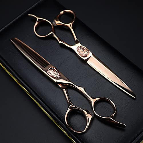 Friseurschere, Haarschneideschere, 6 Zoll, 440c-Stahl, gehobene Roségold-Haarschere, zum Schneiden von Friseurhaaren, Effilierschere, Friseurschere (Set mit Tasche B)