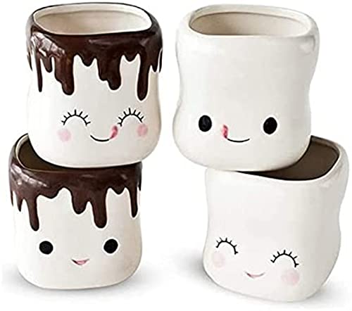 Marshmallow Tasse Keramik Kaffeetasse Heiße Schokolade Tasse mit Smile Ausdruck, Süße Kaffeetasse für Jungen Mädchen Geburtstagsgeschenke (4 Pack)