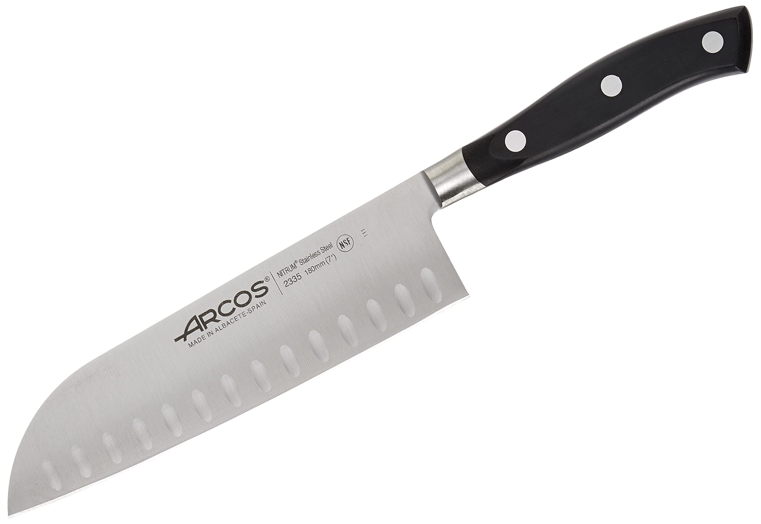 Arcos 233500 Serie Riviera - Santoku Messer MesserAsiatischerArt-KlingeausNitrumgeschmiedetemEdelstahl180mm-HandGriffPolyoxymethylen(POM)FarbeSchwarz