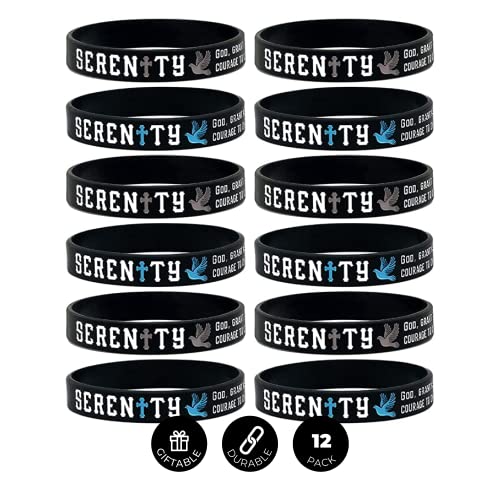 Ezekiel Gift Co. (12-Pack) Serenity Prayer Silicone Wristbands - Wholesale Bulk Pack of 1 Dozen Bracelets