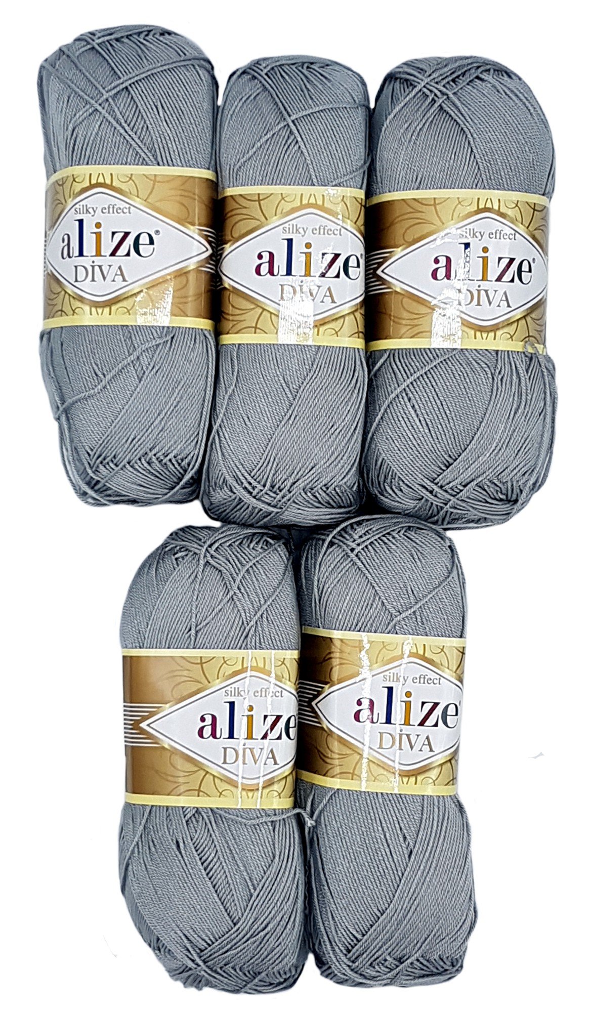 5 x 100 Gramm Wolle Diva Batik einfarbig, 500 Gramm merzerisierte Strickwolle microfiber-Acryl (grau 355)