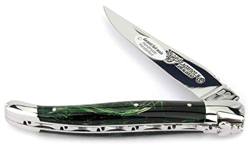 Laguiole en Aubrac Taschenmesser L0212F4IF 12 cm Messer, Griff Acrylglas Feuerwerk 'Feu d'art' grün, Backen und Klinge glänzend