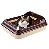 4BIG.fun Katzentoilette Schalentoilette Katzenklo Katze Kätzchen - Abnehmbarer Hochrand und Reinigungssieb - Braun - Maße (BxTxH): ca. 450x350x150 mm