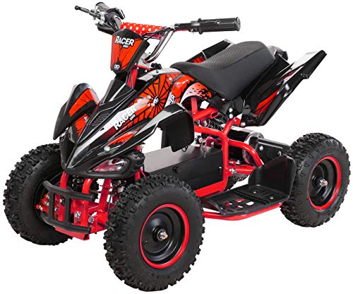 Actionbikes Motors Kinder Elektro Miniquad ATV Racer 1000 Watt 36 Volt - Scheibenbremsen - Safety Touch System Fußschalter (1000 Watt Schwarz/Rot)
