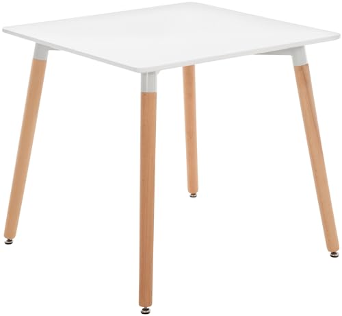 CLP Küchentisch VIBORG I Esstisch Mit MDF Tischplatte I Bistrotisch Mit Buchenholzgestell Weiß, 80 cm