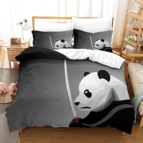 Bettbezug Set Tier Illustration 2 Stück Bettwäsche Set Polycotton mit Cartoon Panda Messer Print Quiltbezug für Kinder Teenager, Single (135x200cm)
