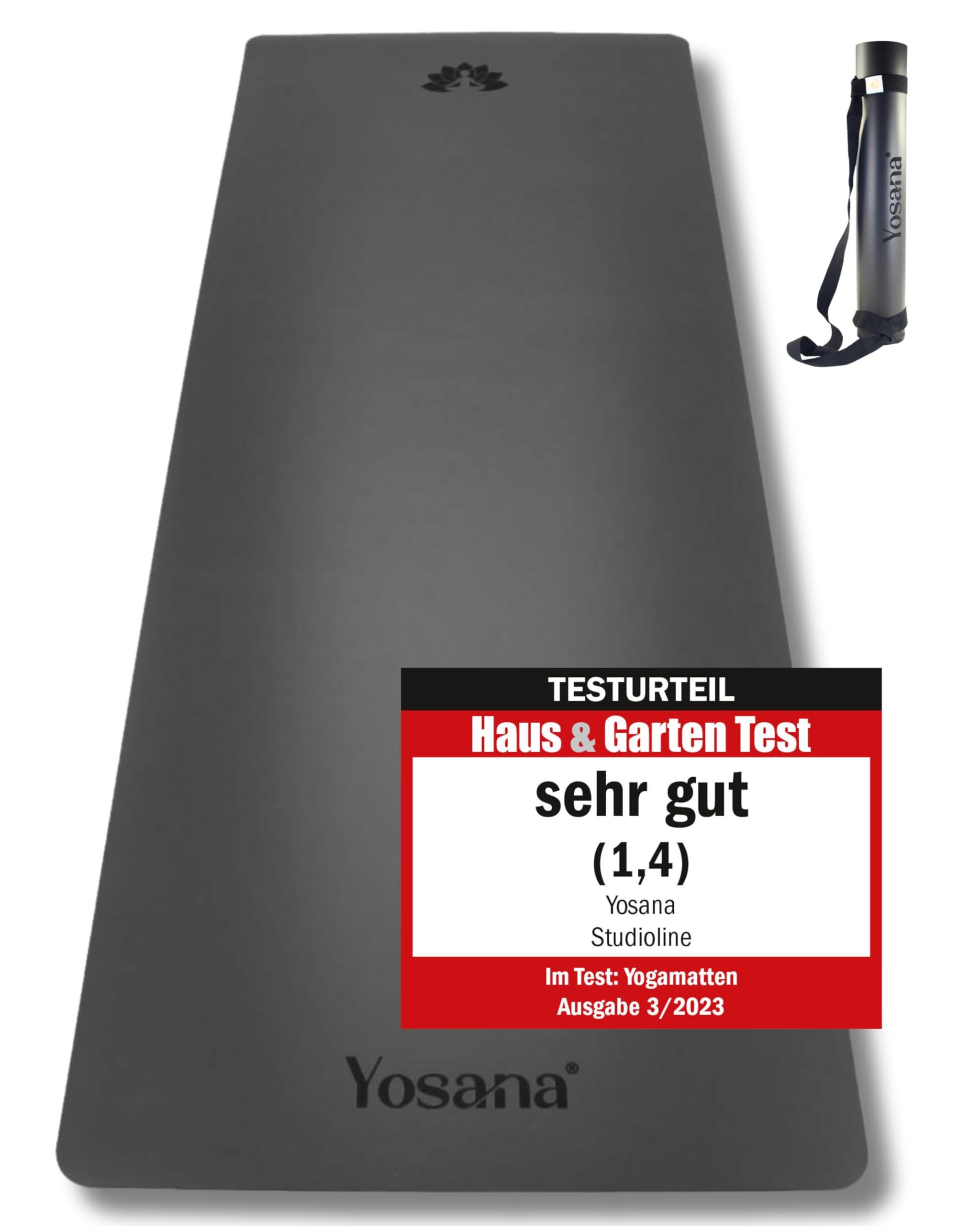 Yosana Yogamatte aus Naturkautschuk | extrem rutschfest | ULTRA GRIP Oberfläche aus ECO PU | extra breit 68cm | inklusive Tragegurt | Yoga matte 183x68cm | 4mm dünn