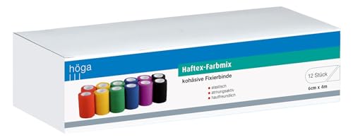 Haftex-Farbmix 6cm x 4m, 12 Stück, kohäsive, selbstklebende Fixierbinde.