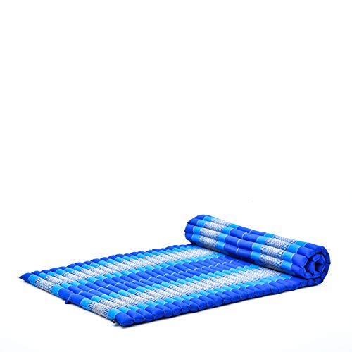 Leewadee Rollbare Thai Matte L - Breite Gästematratze Yogamatte Massagematte Ökologisches Naturprodukt, Kapok, 190 x 100 cm, blau