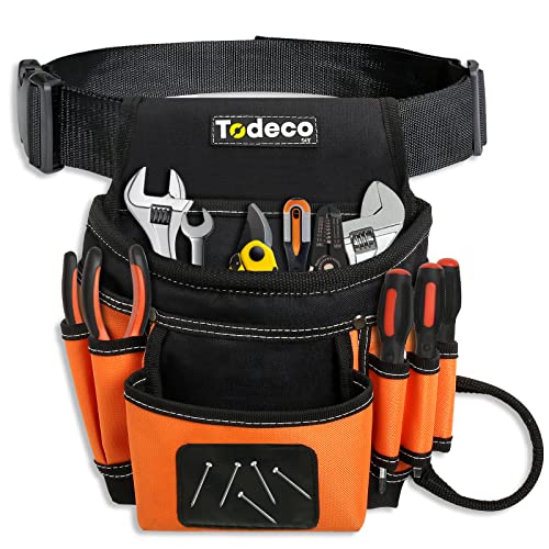 Todeco Werkzeuggürtel Herren, Werkzeugtasche mit verstellbarem Gürtel, Gürteltasche mit Magnet für Handwerker Tischler
