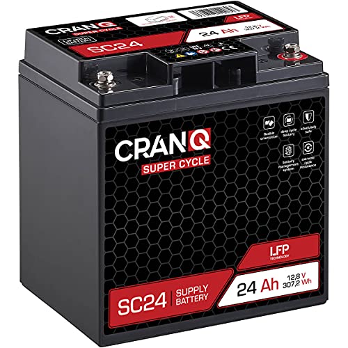 CranQ 12V 24Ah 307,2Wh LiFePO4 Versorgungs-Batterie mit BMS 12,8V Lithium-Eisenphosphat SC24 LFP