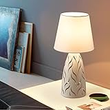 OuXean E14 Moderne Tischlampe Schreibtischlampe mit Metallsockel und Stoffschirm für Schlafzimmer Wohnzimmer Büro, weiß, ohne Leuchtmittel