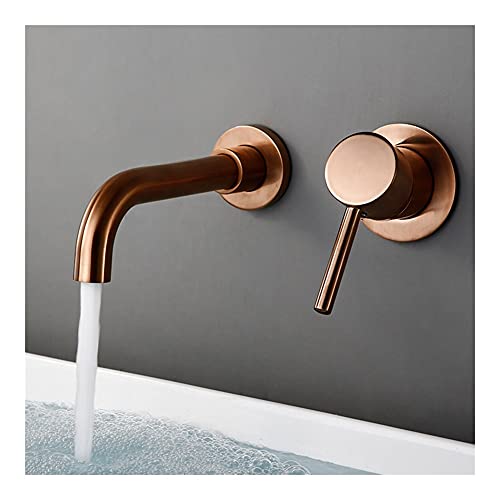 Waschbecken Wasserhahn Badezimmer Separater Waschtischhahn, poliertes Roségold Verdeckter Doppelloch-Einhand-Badewannenhahn aus Messing (Color : Rose Gold)