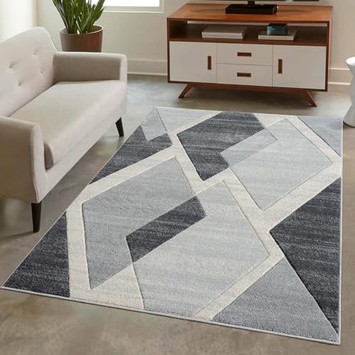 carpet city Teppich Kurzflor Grau - 160x230 cm - Moderne Wohnzimmer-Teppiche Raute-Muster mit 3D-Optik - Flachflor Bodenbelag Deko Schlafzimmer, Esszimmer