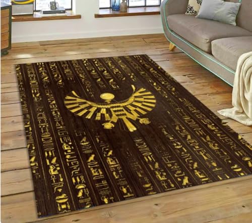 IZREEL Altägyptische Ideografische Symbole Mythologischer Teppichteppich Für Zuhause Wohnzimmer Schlafzimmer Sofa Fußmatte Anti-Rutsch-Matte 80X150Cm