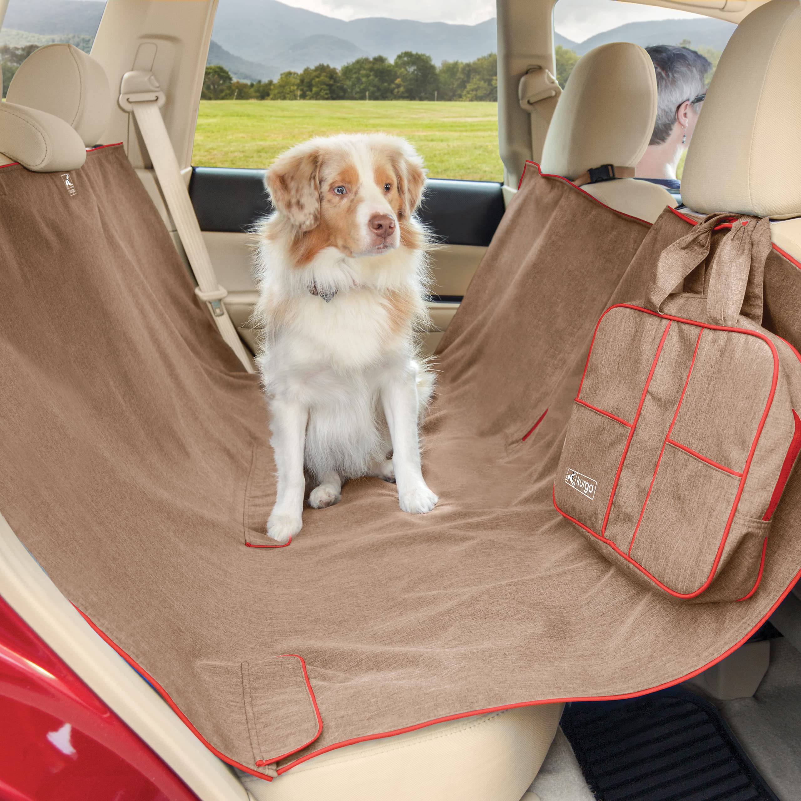Kurgo Heather Rücksitz-Autoschondecke für Hunde, Wasserfest und schmutzabweisend, 140 cm Breite, Farbe Muskatnuss
