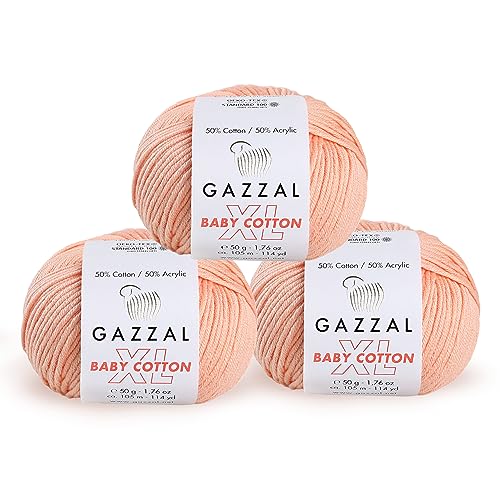 Gazzal Baby Cotton XL 3418 Babygarn, insgesamt 150 g & 315 m, 50 g & 105 m pro Ball, superweiches DK-Kammgarn, 50% türkische Baumwolle, Pinkish Orange