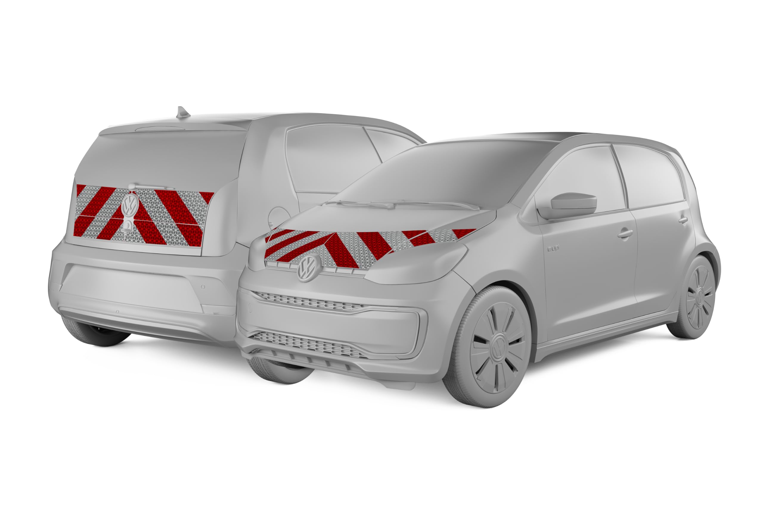 reflecto Kfz-Warnmarkierung passgenau für VW UP 5-Türer Baujahr ab 2016 - rot-weiß, selbstklebend - aus Orafol ORALITE 5921M Reflexfolie - gemäß DIN 30710 (Front und Heck)