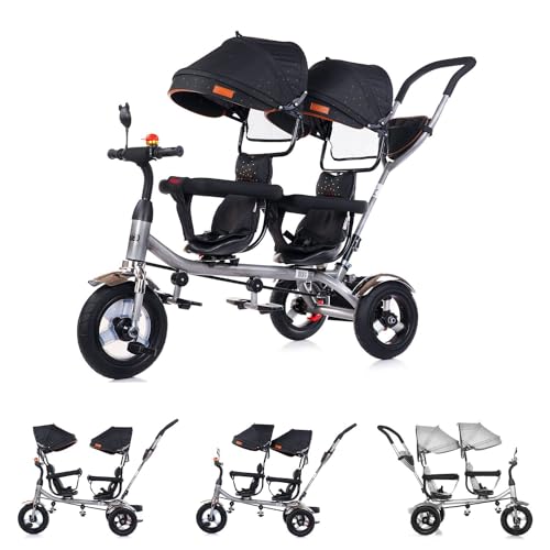 Chipolino Tricycle Dreirad 2Play Zwei Kinder bis 50 kg Luftreifen Lenkstange , Farbe:Black