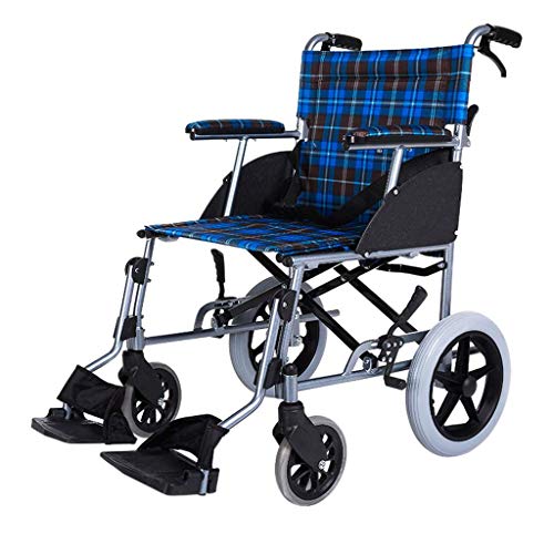 AOLI Eigenantrieb Rollstuhl, senioren Behinderte Roller, Leichtgewichtrollstuhl Folding, Aluminiumlegierung manueller Rollstuhl, beweglicher Rollstuhl, Blau,Blau