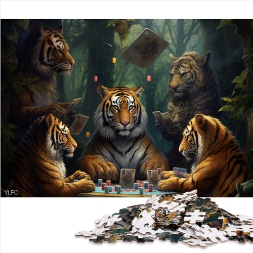 Puzzle for Adults and Children1000 Pieces Tiger Poker Jigsaw Puzzles for Adults Kids Wood Puzzle Jigsaw Puzzles for Adults Educational Game Challenge Toy Challenge Family （50x75cm）