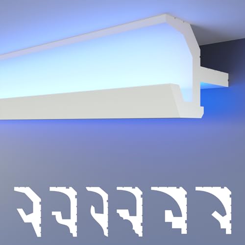 HEXIMO LED Stuckleisten 2in1, indirekte Beleuchtung Deckenleisten XPS Styropor Lichtleisten Beleuchtung Styropor Deckenleisten (30,6 Meter HLED 21)
