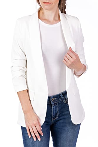 U&F Damen Business Blazer mit gekrempelten 3/4 Ärmeln | sportlich, elegant und modisch | in trendigen Farben mit tailliertem Schnitt | ein leichter Anzug für jeden Anlass Weiß Größe: XL