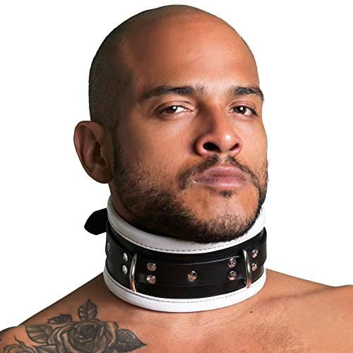 BDSM Halsband aus Leder schwarz weiß - BDSM MEO Germany