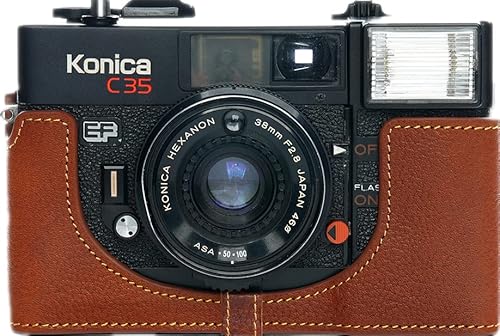 Zakao Kameratasche für Konica C35 EF, handgefertigt, echtes Leder, mit Handschlaufe, Braun