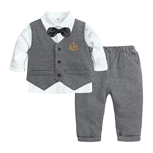 Baby Formale Outfit Jungen Smoking Plaid Gentleman Anzug Onesie Overall (B,12-24M)