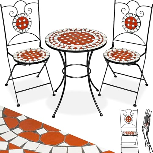 TecTake Robustes und Hochwertiges Mosaik Gartenmöbel Set 2 Stühle und Tisch Terracotta