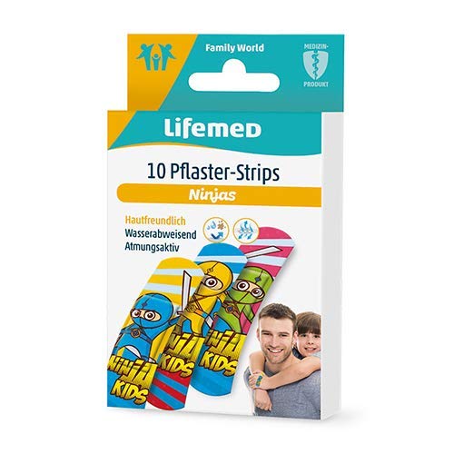 Lifemed Pflaster-Strips 6 cm x 1,7 cm farbig 120 x 1 Packung"Ninjas" (1200 Pflaster)