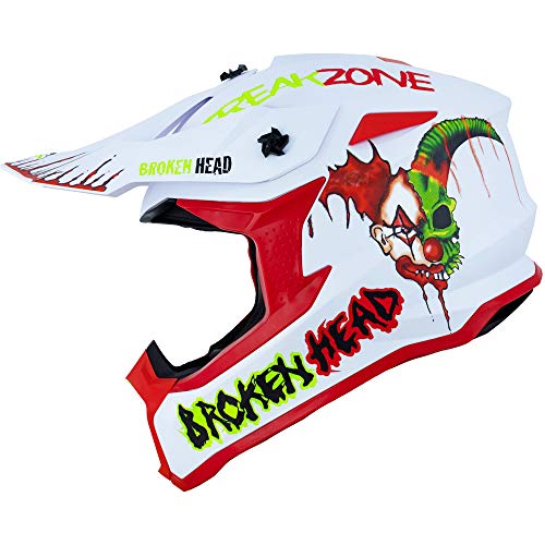 Broken Head FreakZone Cross-Helm Weiß-Grün-Rot matt – Motocross – MX – Quad – Supermoto (S 55-56 cm)