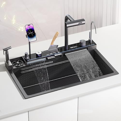 Intelligente Küchenspüle Multifunktionsschüssel Mit Integriertem Wasserfallhahn Und Temperaturanzeige Edelstahlspüle