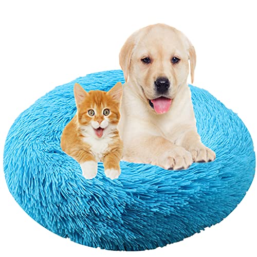 Hundebett, Rund Plüsch Haustierbett Flauschig Waschbares Katzenbett mit Reißverschluss Warme Donut Hundekissen für Haustiere- Blue|| Ø 100cm/40in