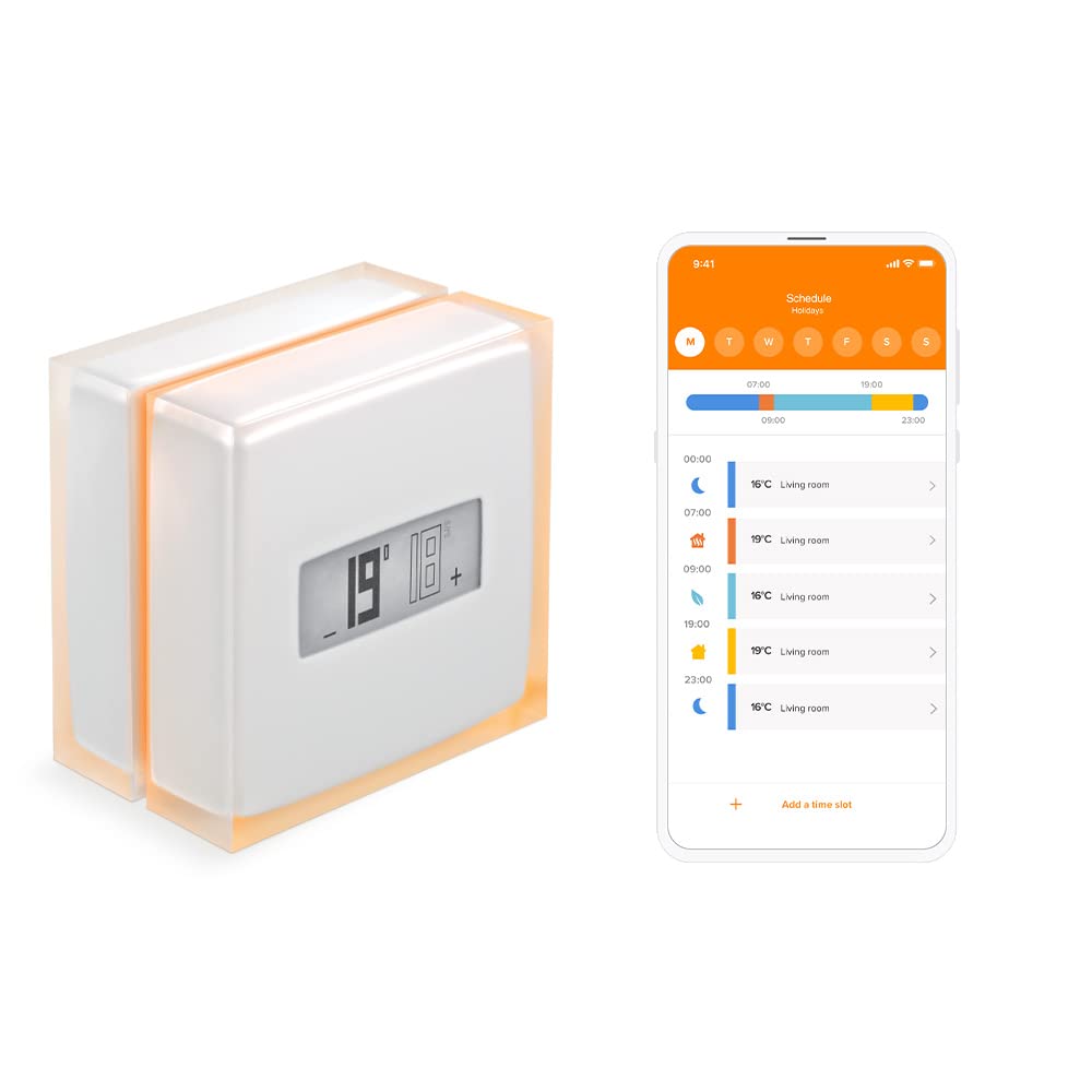 Netatmo Intelligenter und energieeffizienter Smart Thermostat-WiFi-Senken Sie Ihre Energiekosten & Steuern Sie die Heizung ferngesteuert über die App| Kompatibel mit einzelnen Heizsystemen, NTH01-AMZ