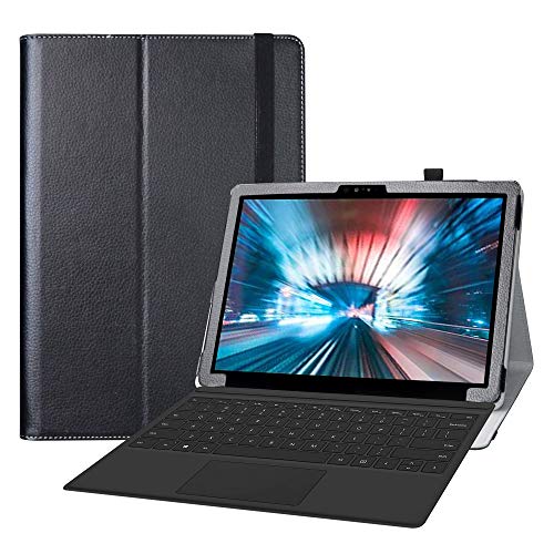 LiuShan Kompatibel mit Dell Latitude 7200 Tablet-Schutzhülle, PU-Leder, schmal, faltbar, Ständer, für 2-in-1 7210 Tablet (nicht geeignet Laptop), Schwarz
