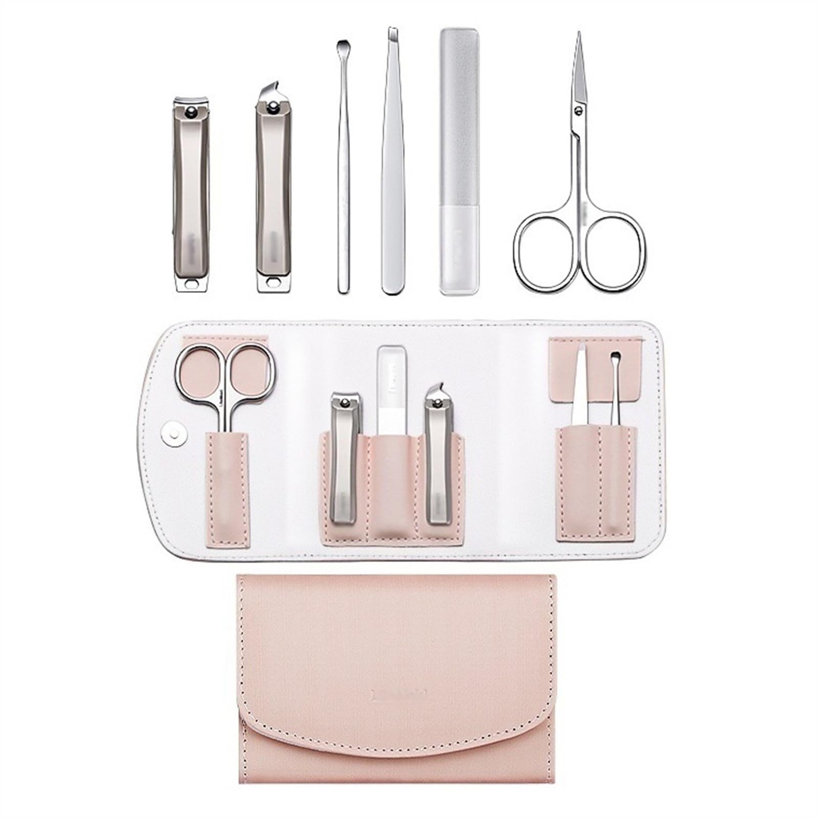 Nagelknipser, Nagelknipser-Set, Nagelknipser-Set for Damen, 6-teiliges Maniküre-Set aus Edelstahl mit Nagelknipser, tragbare Reise-Nagelpflege-Werkzeuge (Color : Pink)