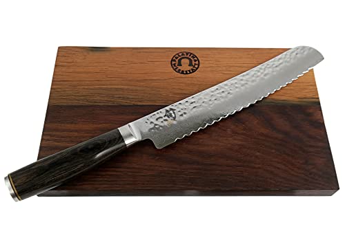 KAI Shun Premier Tim Mälzer Geschenkset | TDM-1705, ultrascharfes japanisches Messer/Brotmesser aus Damaststahl | + großes und robustes Fassholzbrett 30x18 cm | VK: 259,-