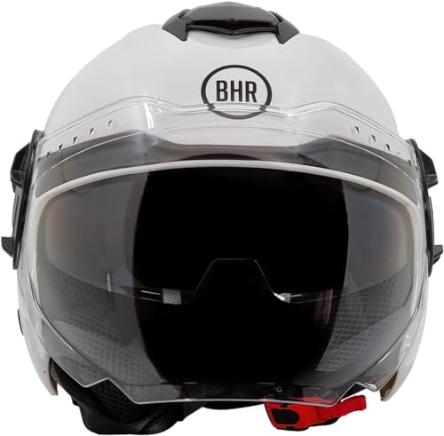 BHR Jet Helm Double Visor 830 Flash, Scooter Helm mit ECE 22.06 Zulassung, Leichter & komfortabler Jet Helm mit innenliegender Sonnenblende, Weiß, M