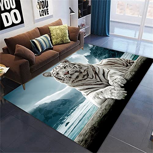 Tier 3D Teppich Großer Wohnzimmerteppich Waldpferd Weiß Tiger Traumfänger Wolfskopf Schlafzimmerteppich Dekoration Kinderteppich Tropenpflanze Tukan Couchtisch Fußmatte (120 x 160 cm, Grau)