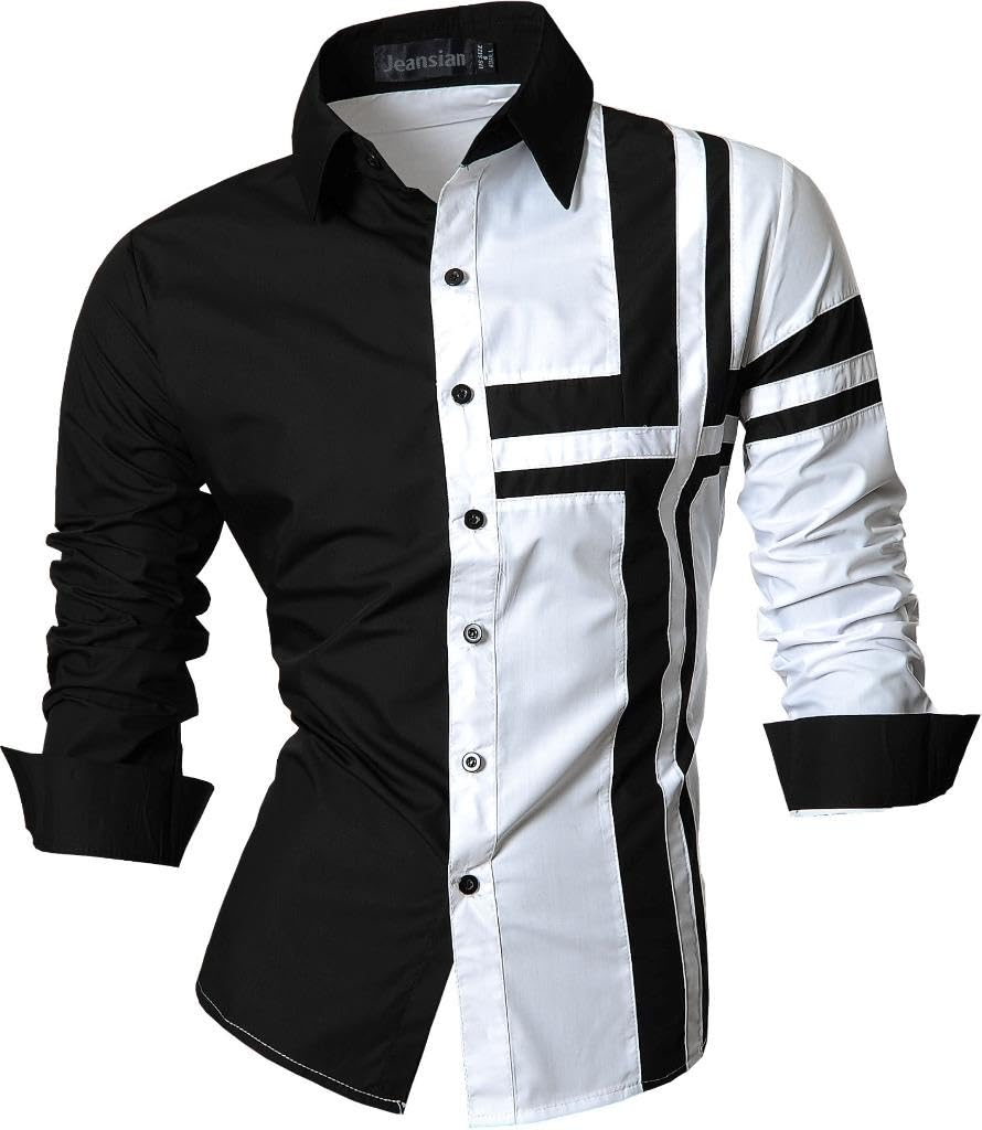 jeansian Herren Freizeit Hemden Shirt Tops Mode Langarmshirts Slim Fit Z014 White XXL