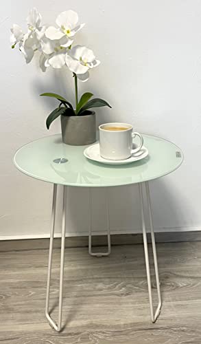 Möbelbörse Beistelltisch Glas Rund Couchtisch Glastisch Sofatisch Tisch Metall Retro Weiß 5185-11