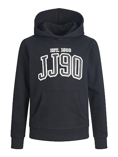 JACK&JONES JUNIOR Boy's JJCEMB Sweat Hood JNR Sweatshirt, Black, 140