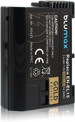 Blumax Gold Edition Akku ersetzt Nikon EN-EL15 EN-EL15a 2040mAh kompatibel mit Nikon D7500 D850 D7200 D500 D7000 D750 D610 D810e D7100 D600 D800 D810 Nikon 1 V1 7,0V 14,3Wh