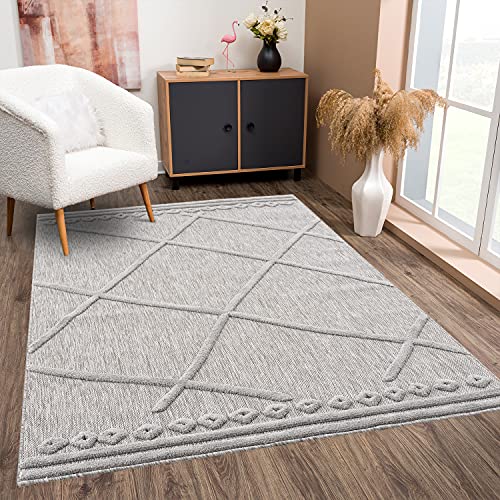 Carpet City Teppich SANTORINI 58578, rechteckig, 5 mm Höhe, 3D-Optik: Flor erzeugt ein Hoch-Tief-Effekt, In- und Outdoor geeignet