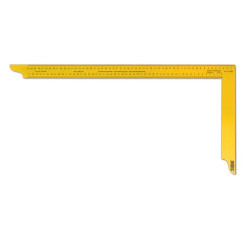 DEWEPRO Zimmermannswinkel 600mm mit zweiseitiger Teilung - gelb pulverbeschichtet - flacher Metallwinkel - mit Aufhängeloch