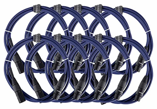 10er Set Pronomic Stage DMX3-2,5 DMX-Kabel 2,5 Meter (zur Verkabelung von Lichteffekten, Goldkontakte, Mantelfarbe: Blau, XLR Male zu XLR Female)